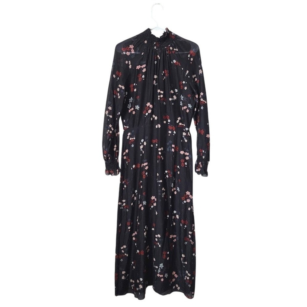 CABALLERO Silk Cotton smocked maxi dress slit in black floral resotwear size S